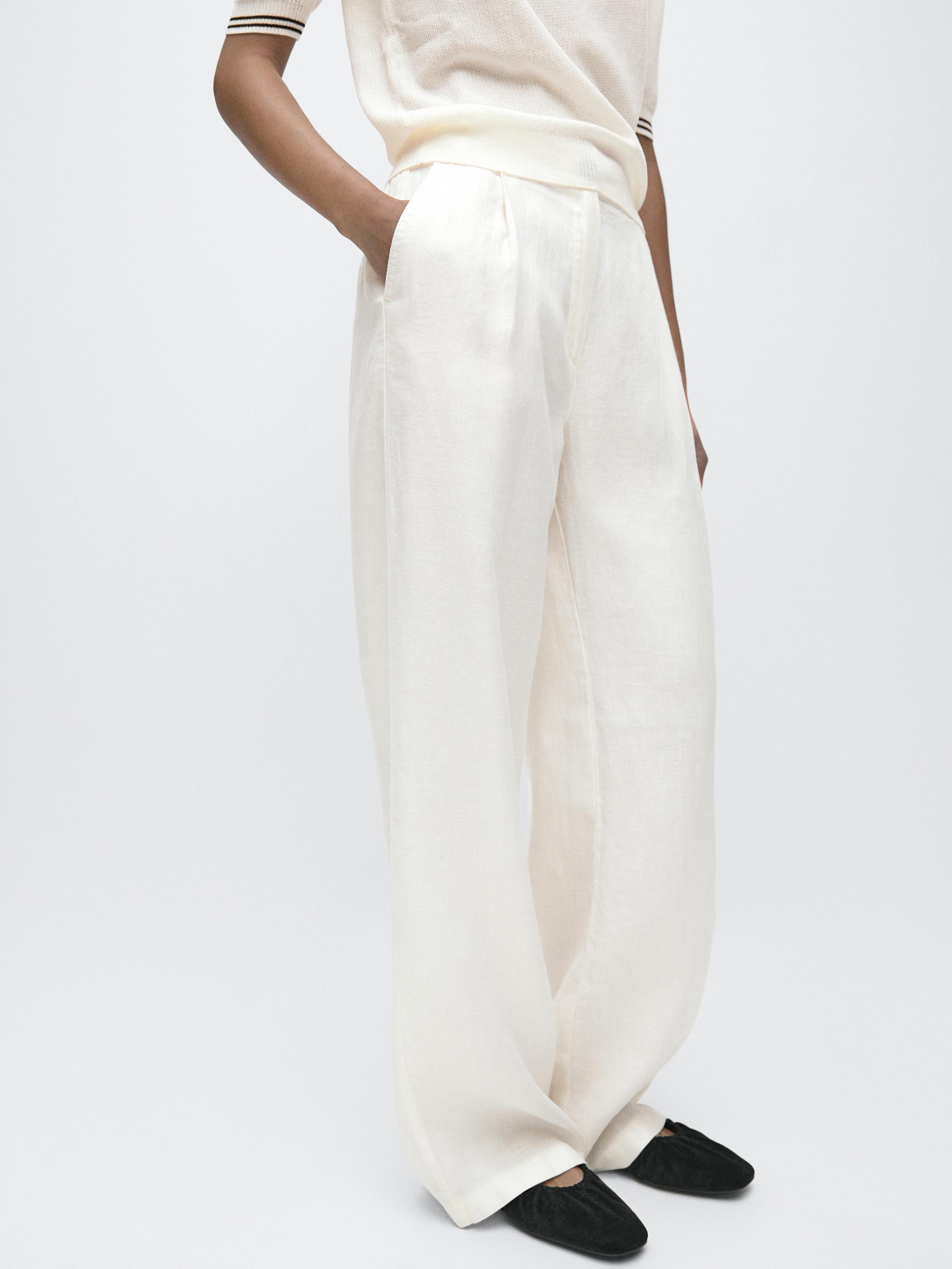 100% linen wide-leg elasticated trousers